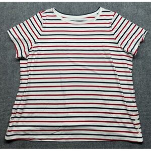 Joan Rivers Shirt Womens 2X White Red Blue Striped Stretch Side Button Tee Top